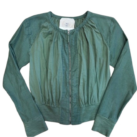 Anthropologie Jackets & Blazers - Anthropologie Hei Hei Green Lightweight Full Zip Bomber Jacket XXSP Petite